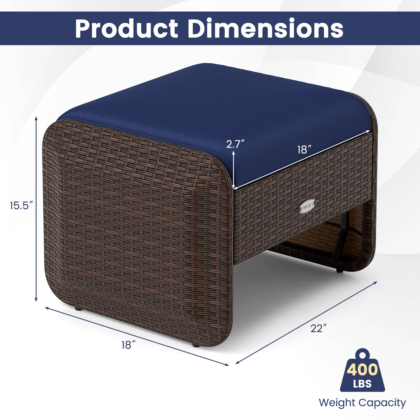 PE Wicker Ottomans Set of 2 with Removable Cushions