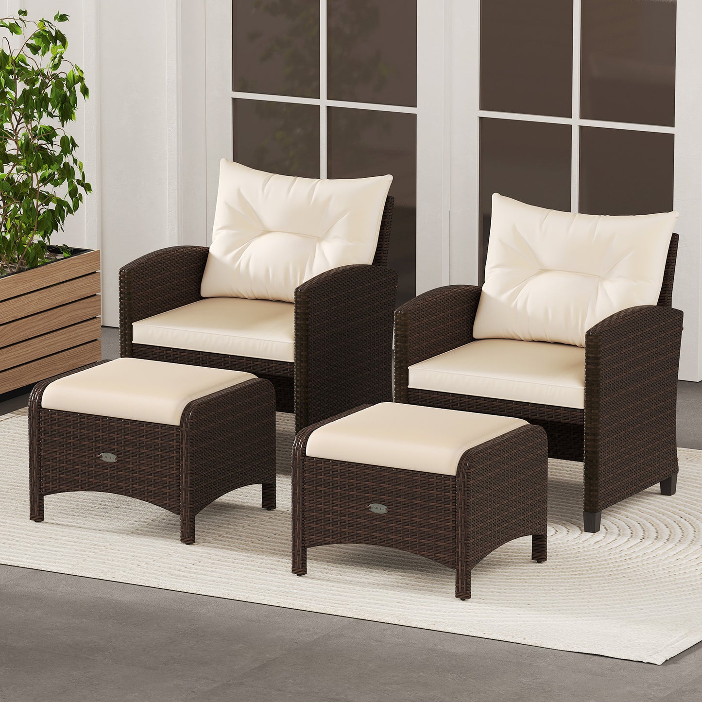 PE Wicker Ottomans Set of 2 with Removable Cushions