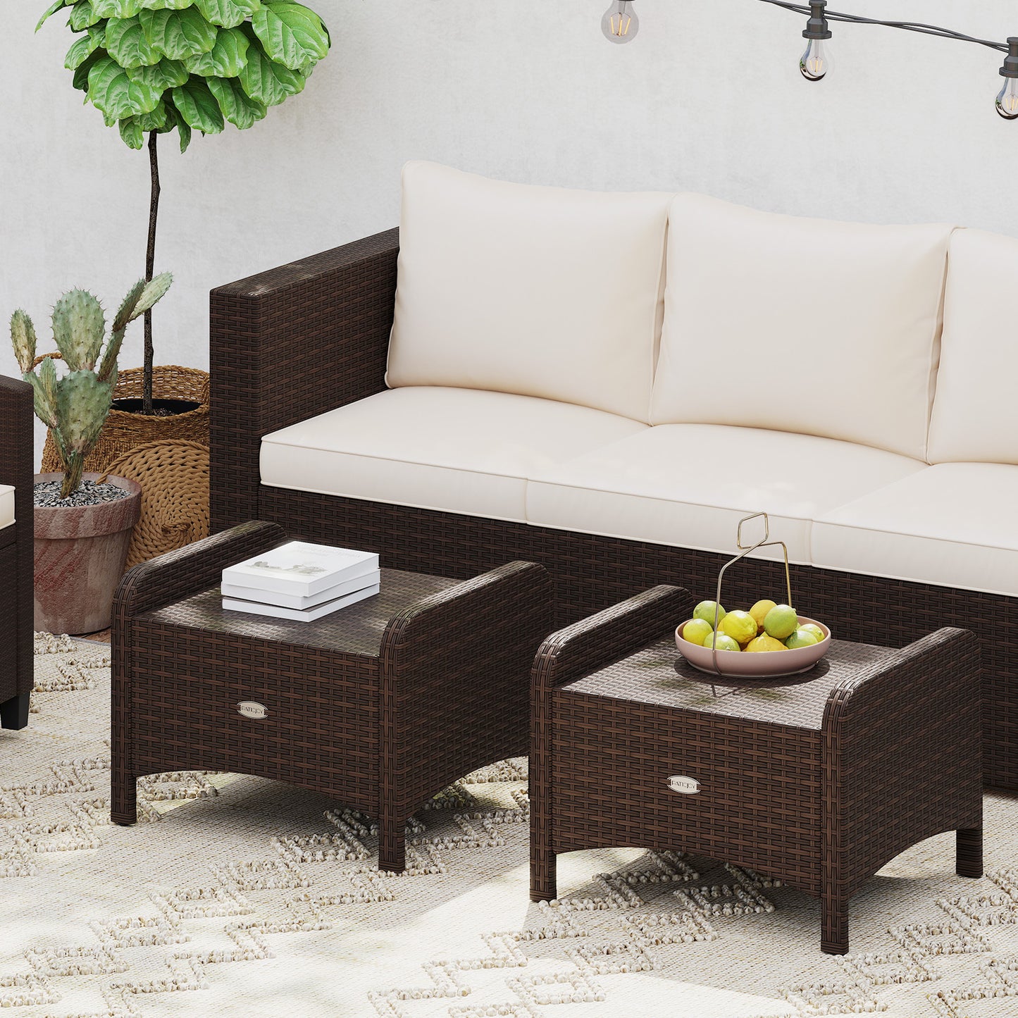 PE Wicker Ottomans Set of 2 with Removable Cushions