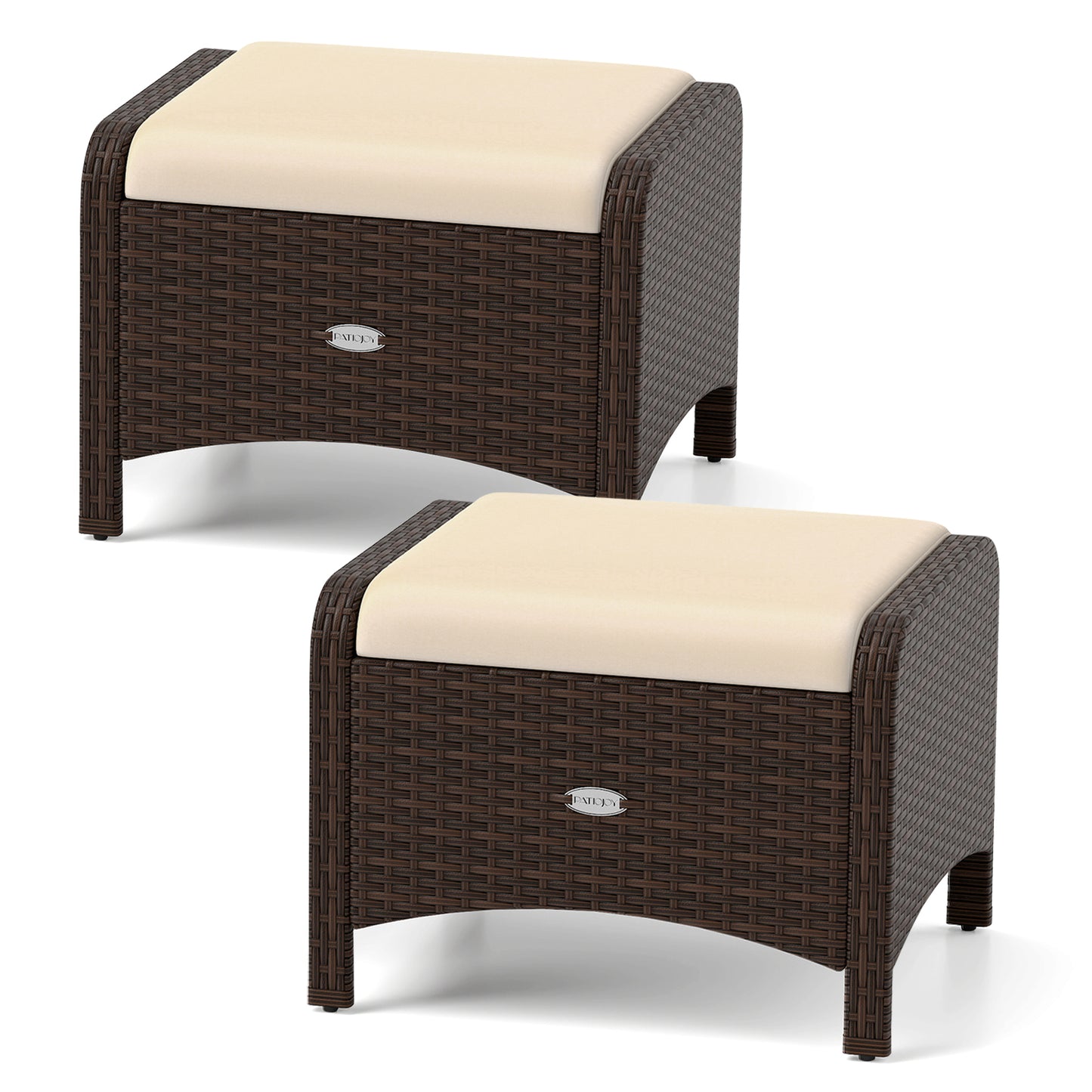 PE Wicker Ottomans Set of 2 with Removable Cushions