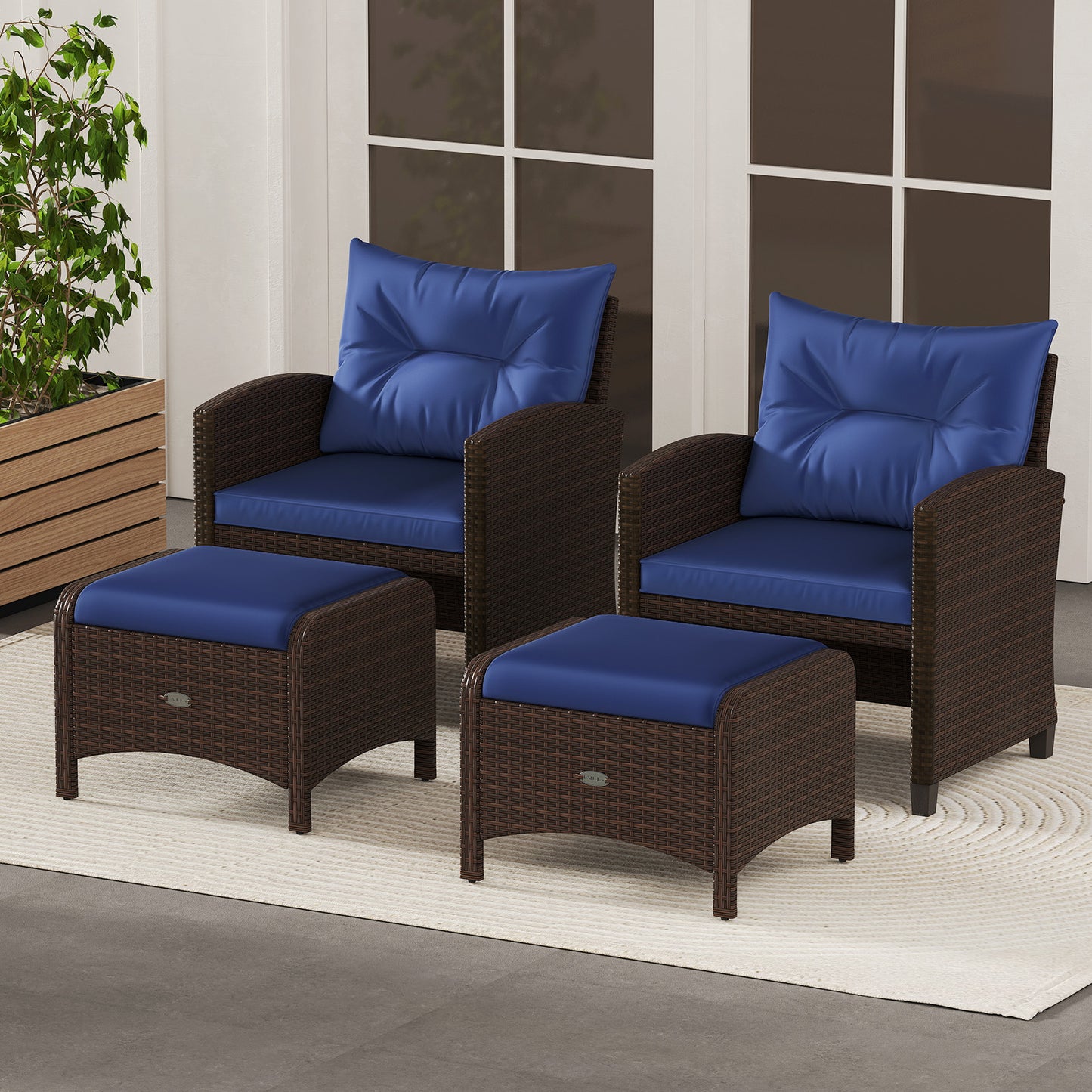 PE Wicker Ottomans Set of 2 with Removable Cushions