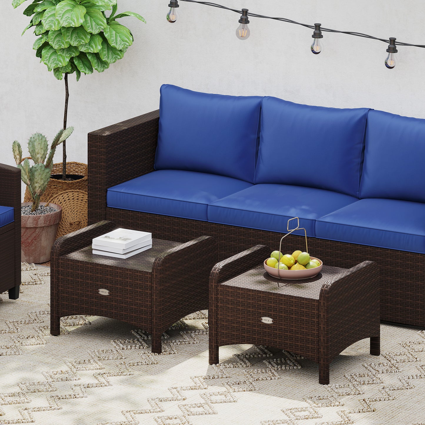 PE Wicker Ottomans Set of 2 with Removable Cushions