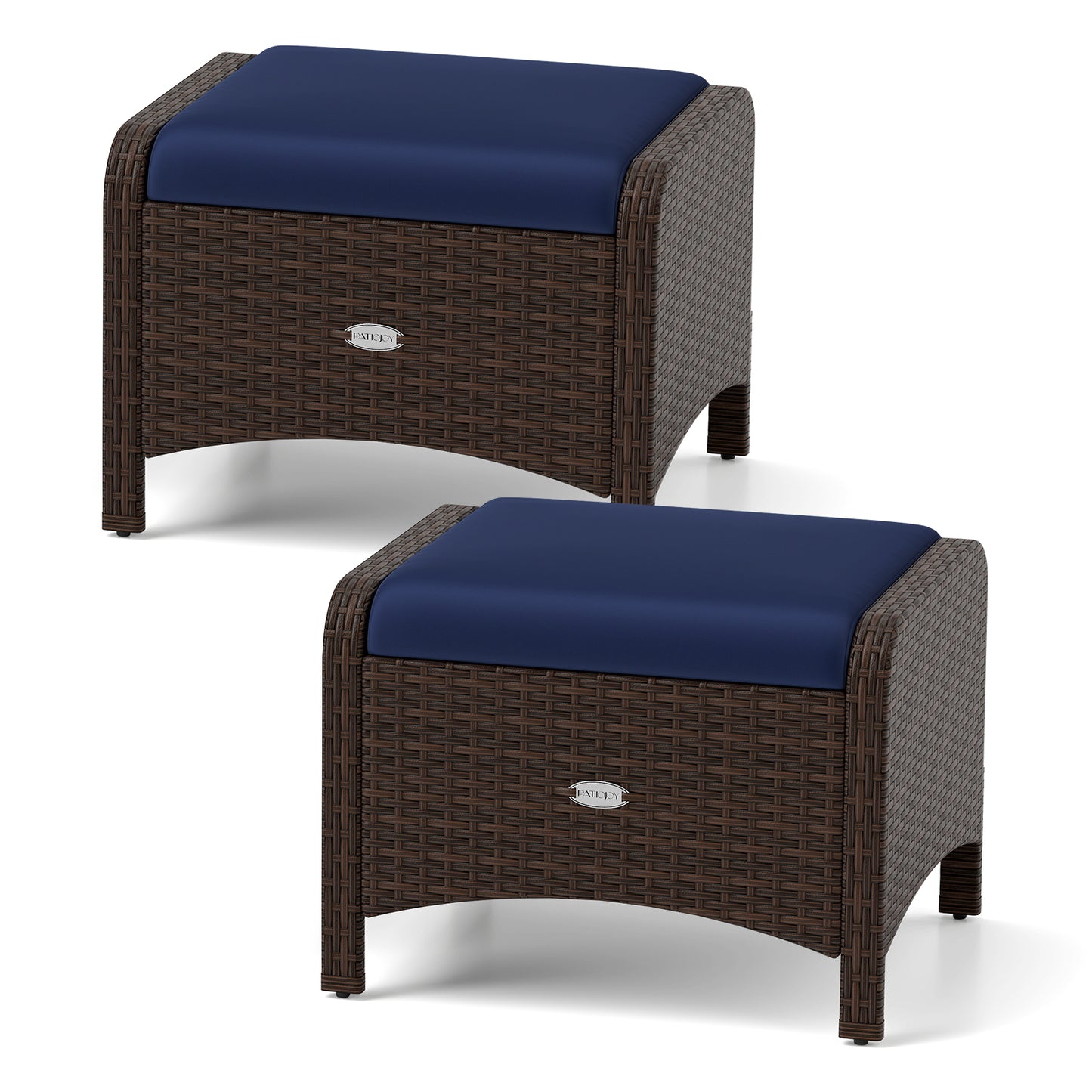 PE Wicker Ottomans Set of 2 with Removable Cushions