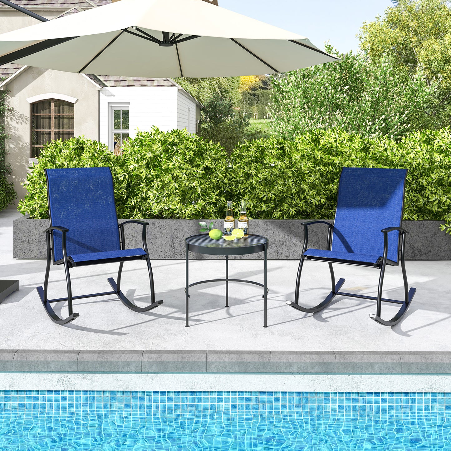 Outdoor Rocking Chairs Set of 2 with Breathable Backrest