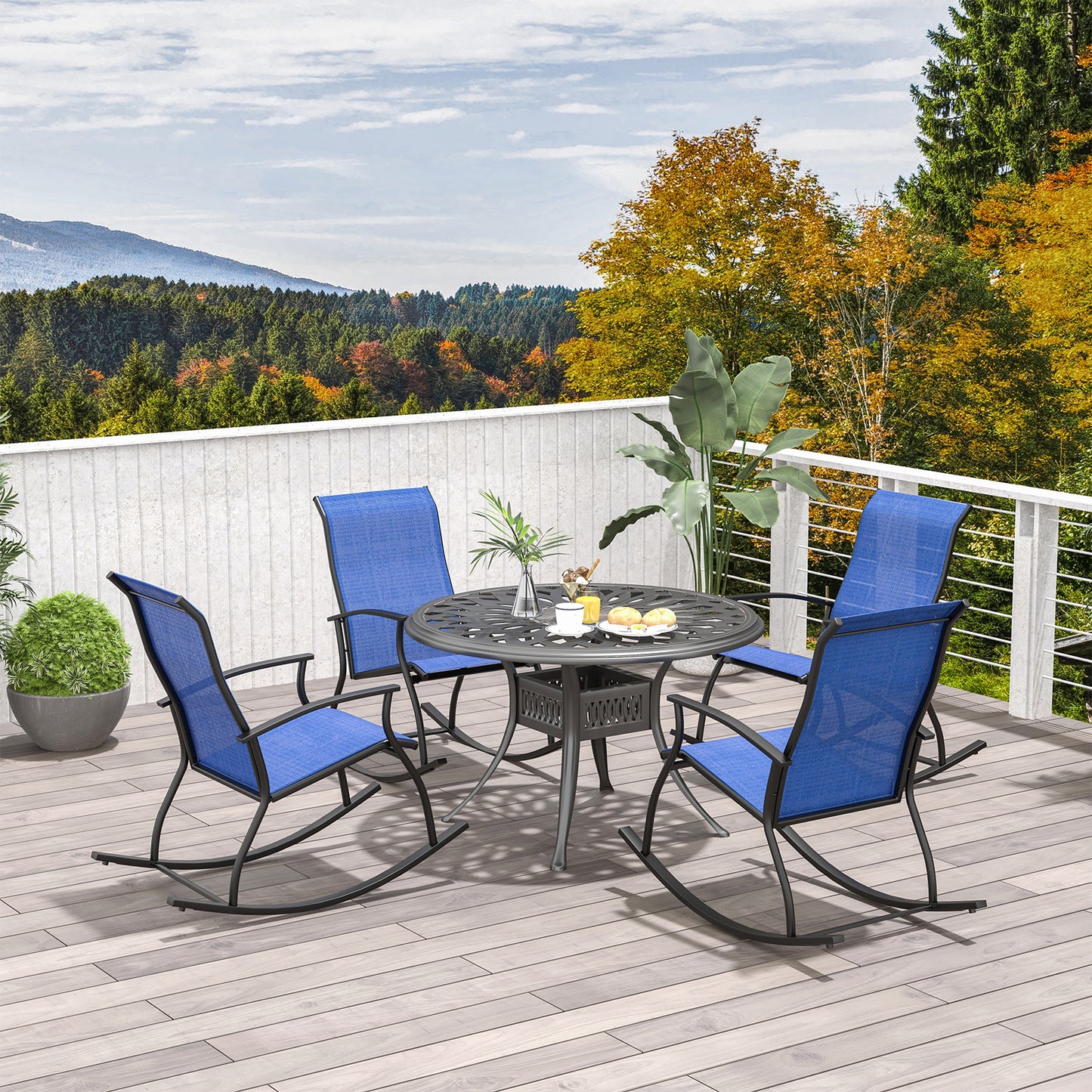 Outdoor Rocking Chairs Set of 2 with Breathable Backrest
