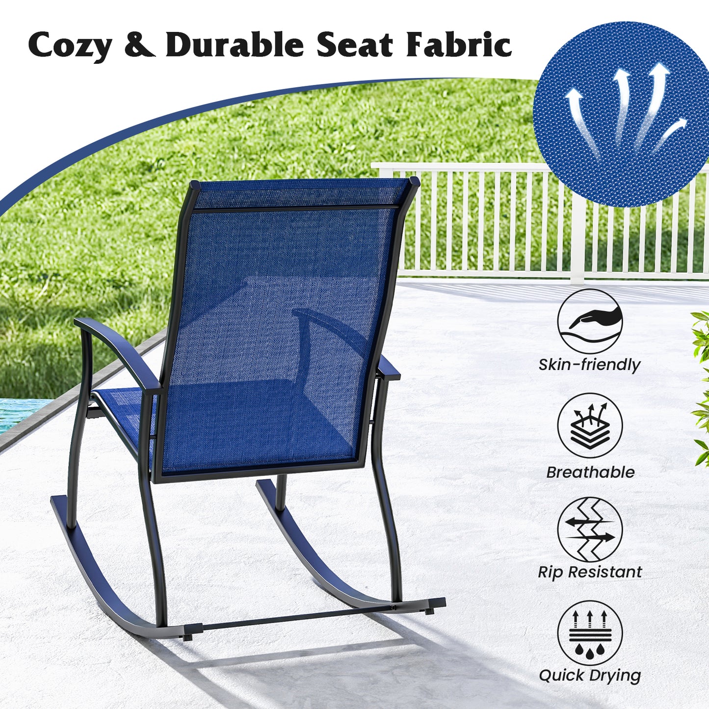 Outdoor Rocking Chairs Set of 2 with Breathable Backrest