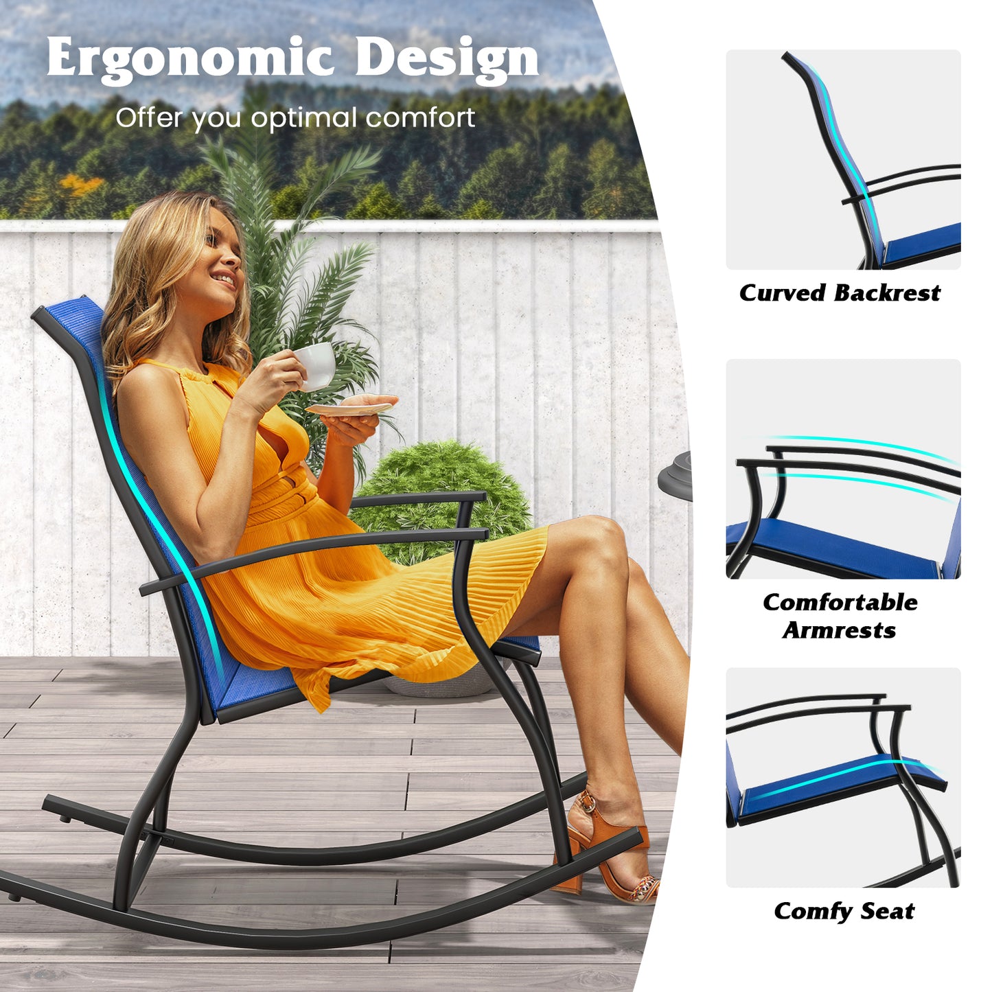 Outdoor Rocking Chairs Set of 2 with Breathable Backrest