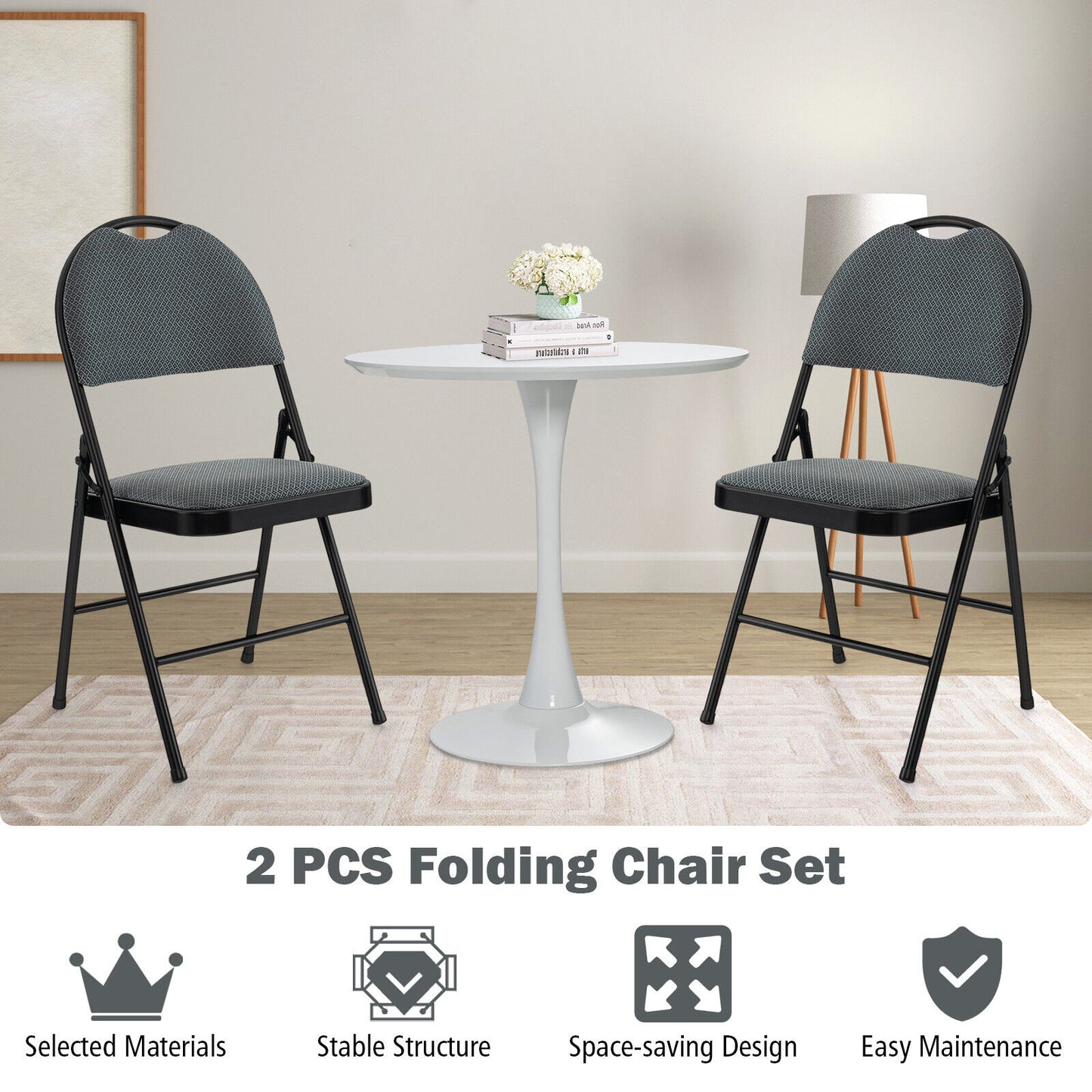 Padded Folding Conference Chair with Backrest - Gray