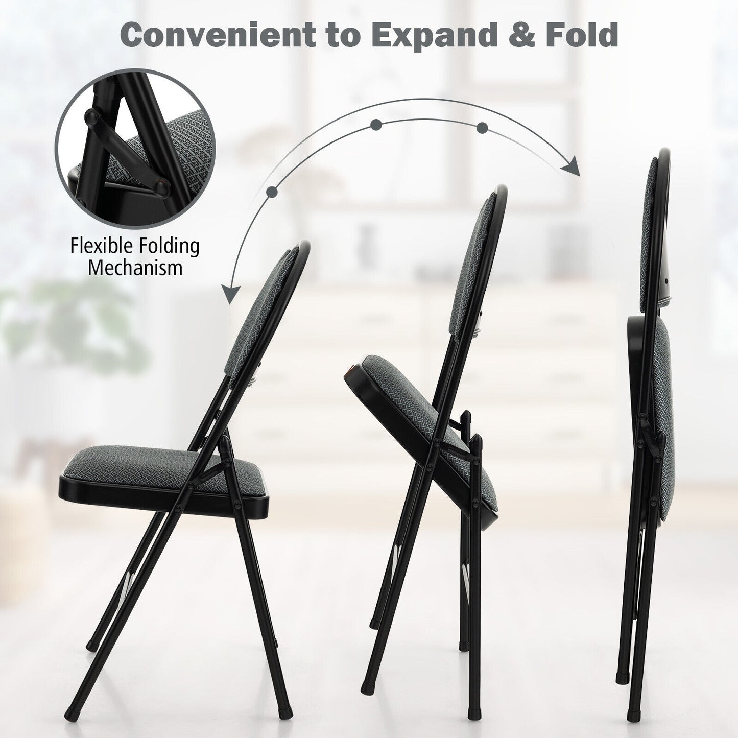 Padded Folding Conference Chair with Backrest - Gray