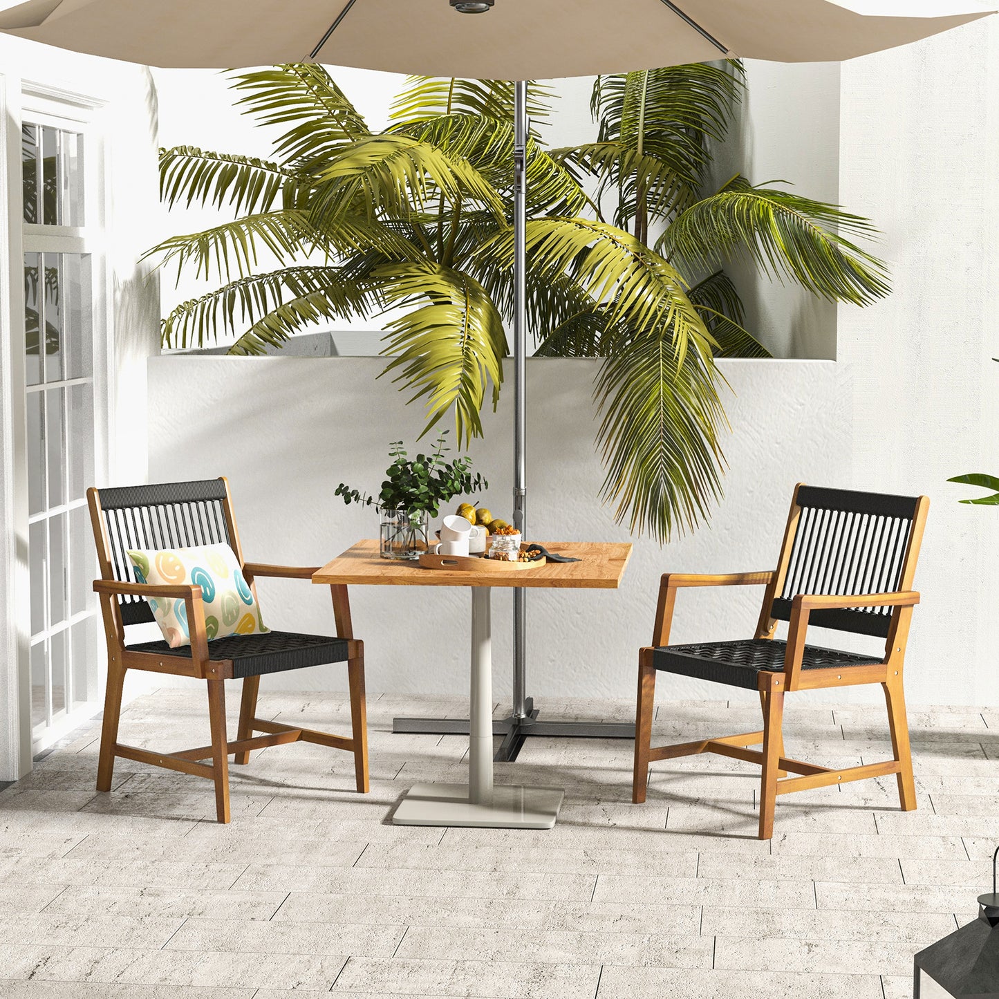 Acacia Wood Patio Dining Chairs with Armrests - Set of 2