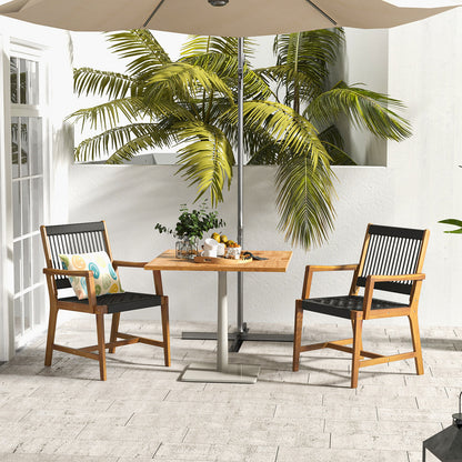 Acacia Wood Patio Dining Chairs with Armrests - Set of 2