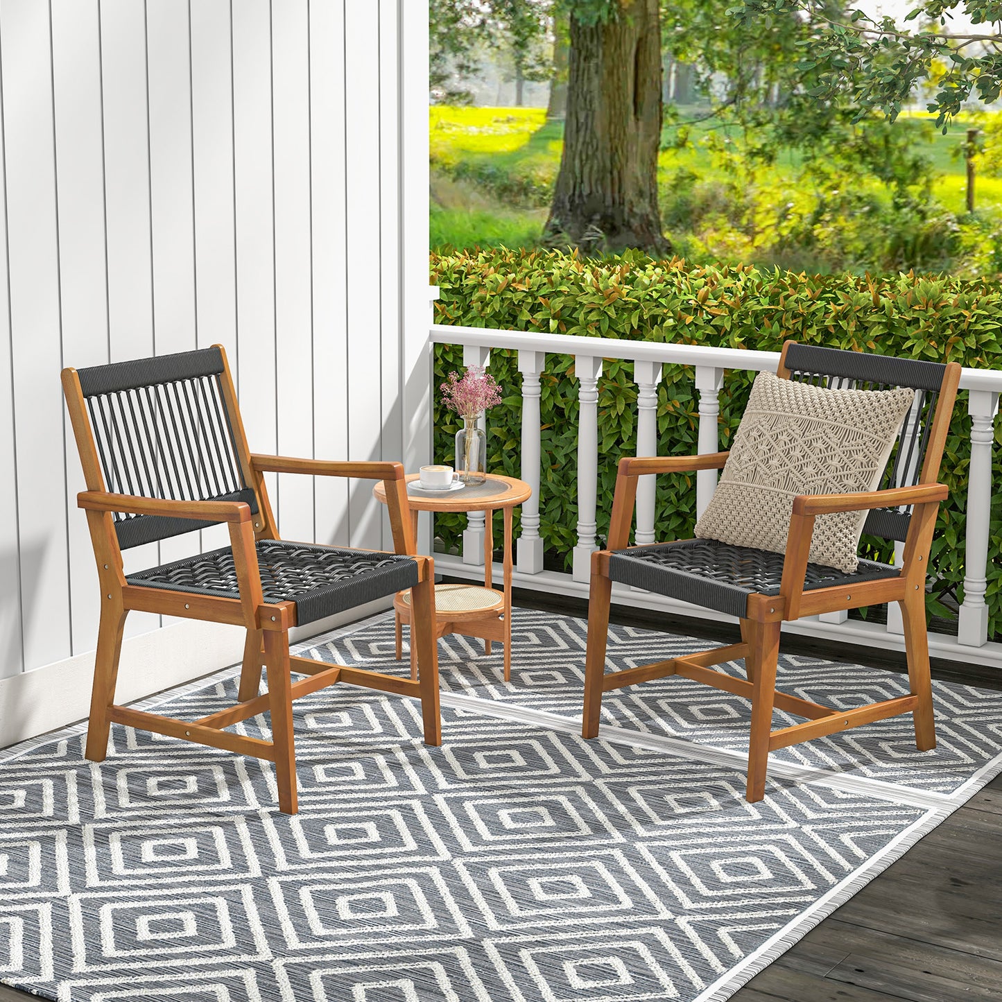 Acacia Wood Patio Dining Chairs with Armrests - Set of 2