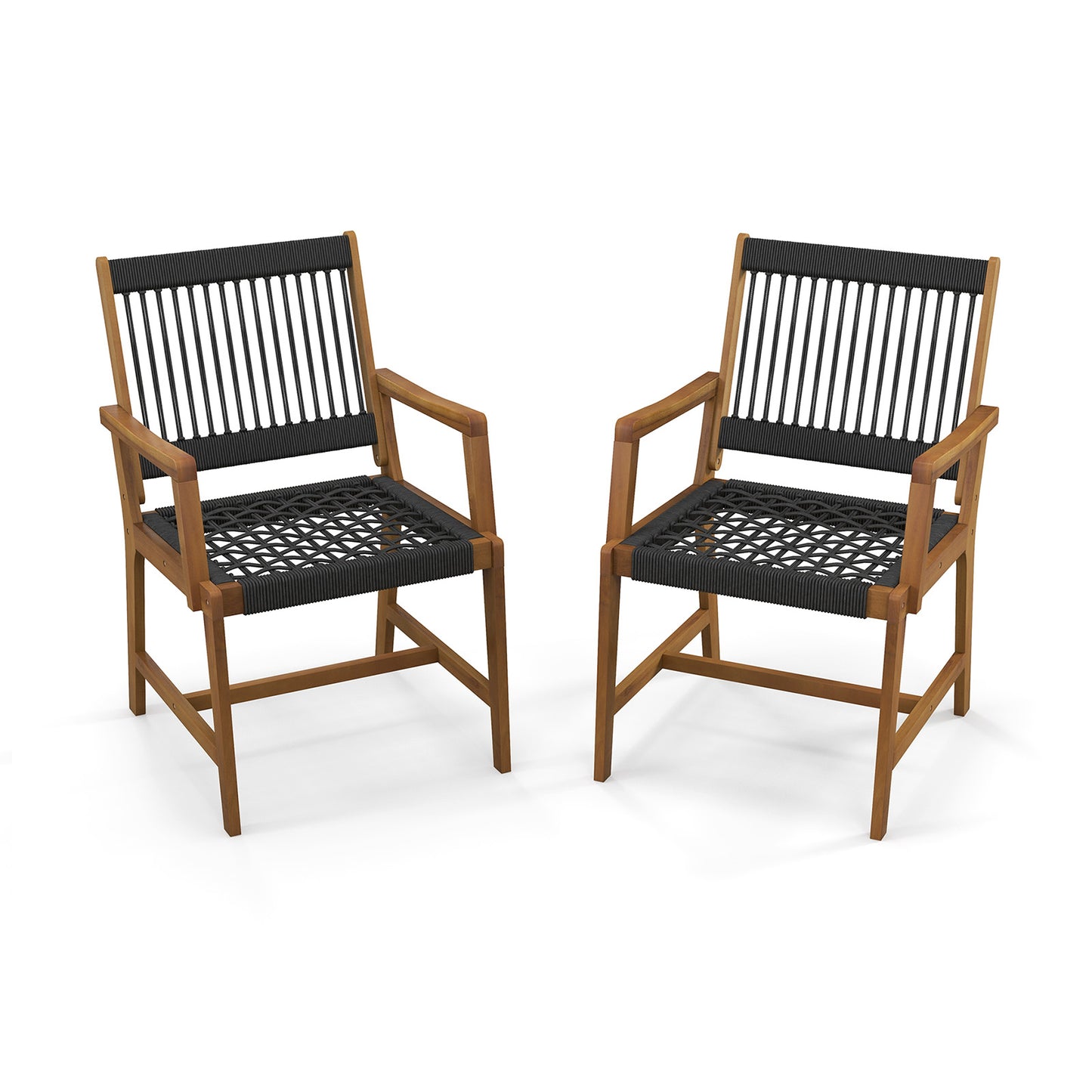 Acacia Wood Patio Dining Chairs with Armrests - Set of 2