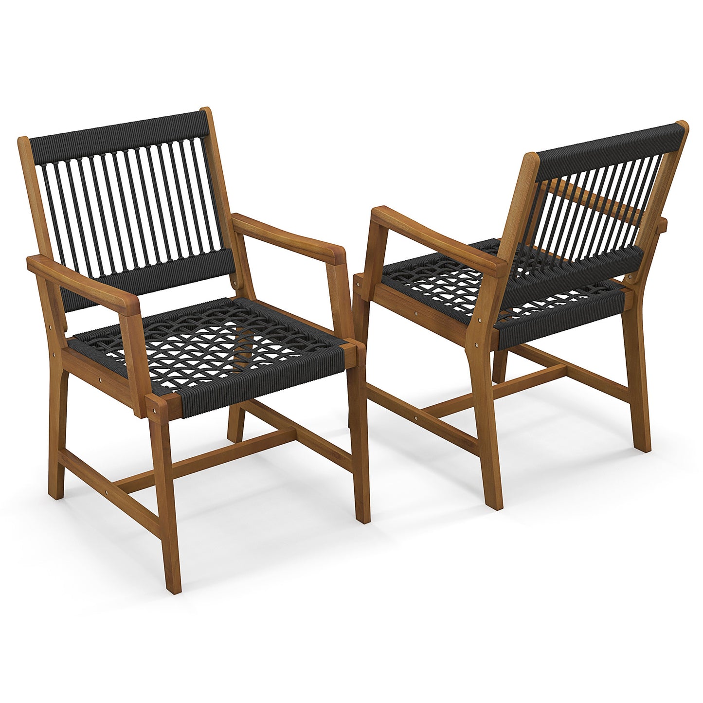 Acacia Wood Patio Dining Chairs with Armrests - Set of 2