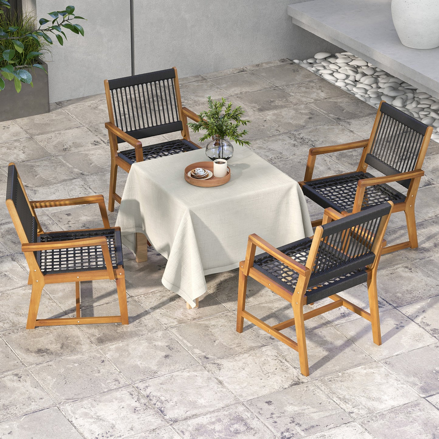 Acacia Wood Patio Dining Chairs with Armrests - Set of 2