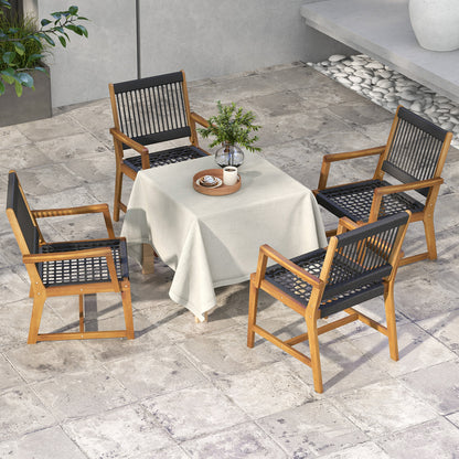 Acacia Wood Patio Dining Chairs with Armrests - Set of 2