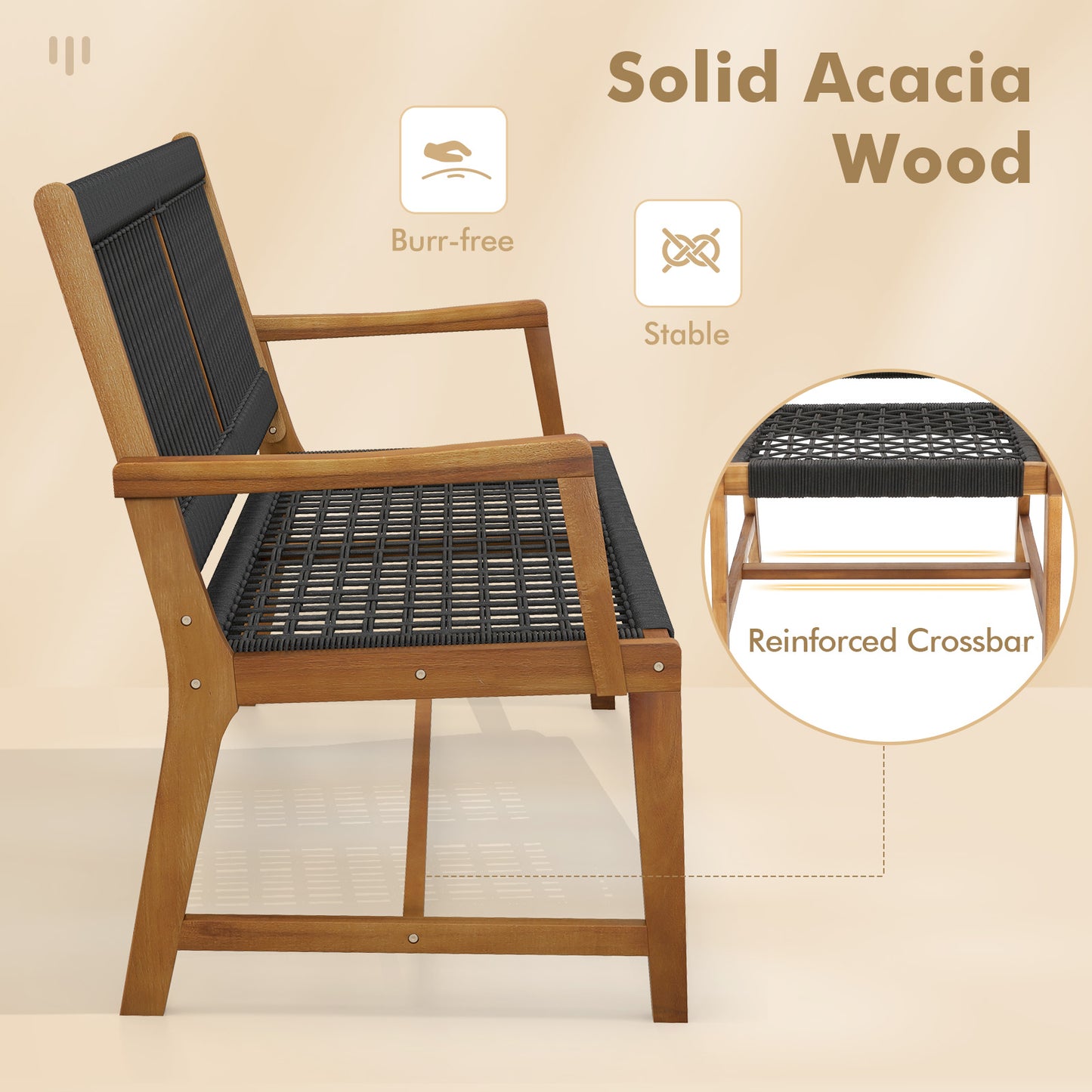 Acacia Wood Patio Dining Chairs with Armrests - Set of 2