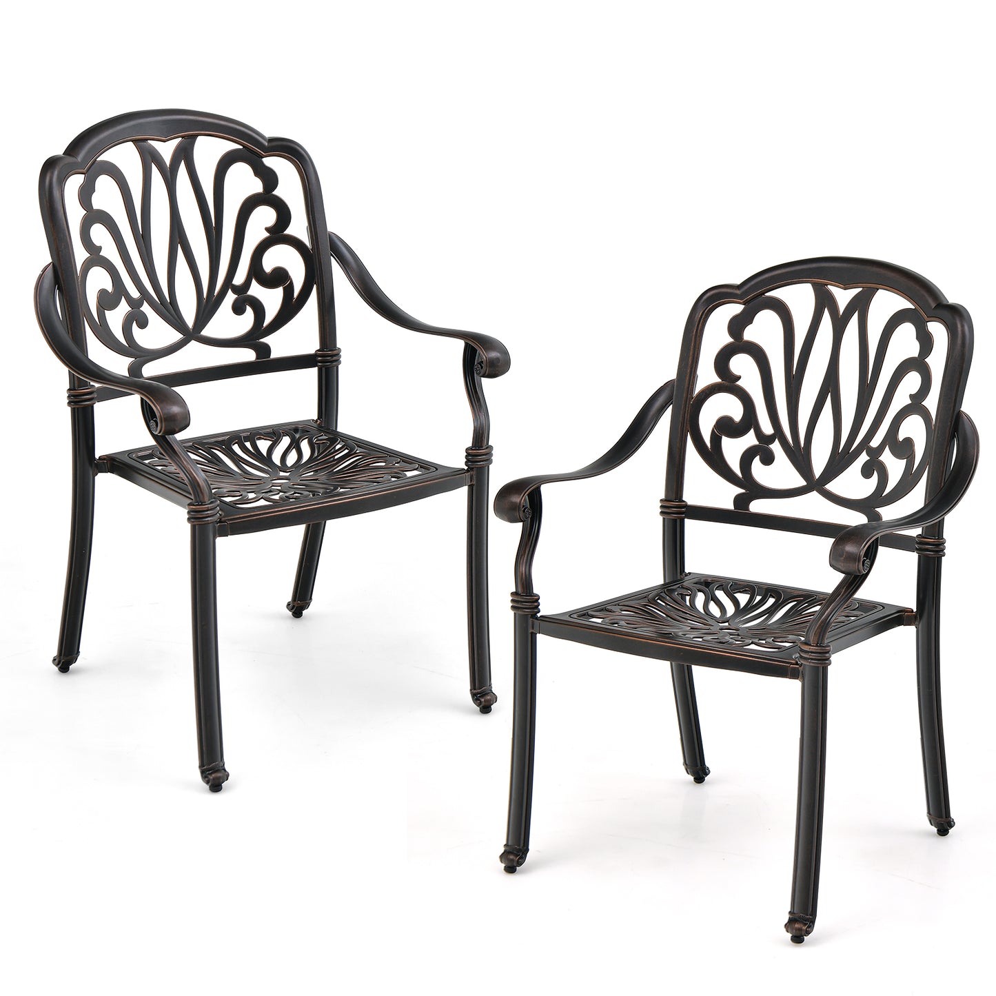 Cast Aluminum Patio Dining Chairs with Armrests - Set of 2