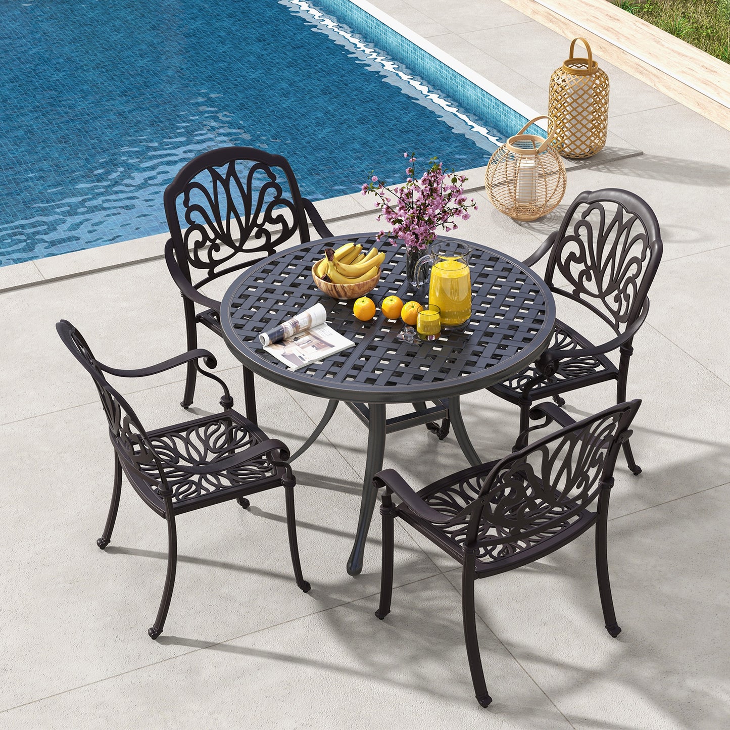 Cast Aluminum Patio Dining Chairs with Armrests - Set of 2