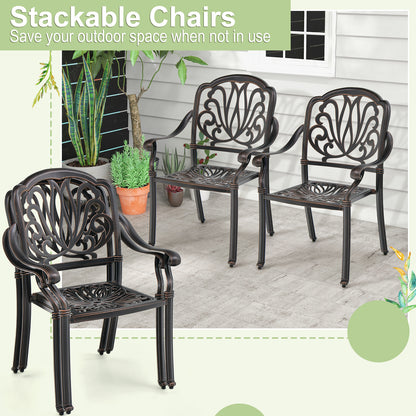 Cast Aluminum Patio Dining Chairs with Armrests - Set of 2