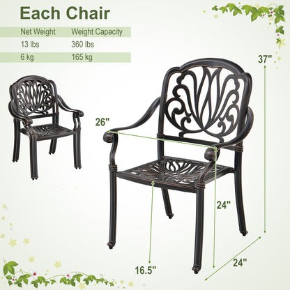 Cast Aluminum Patio Dining Chairs with Armrests - Set of 2
