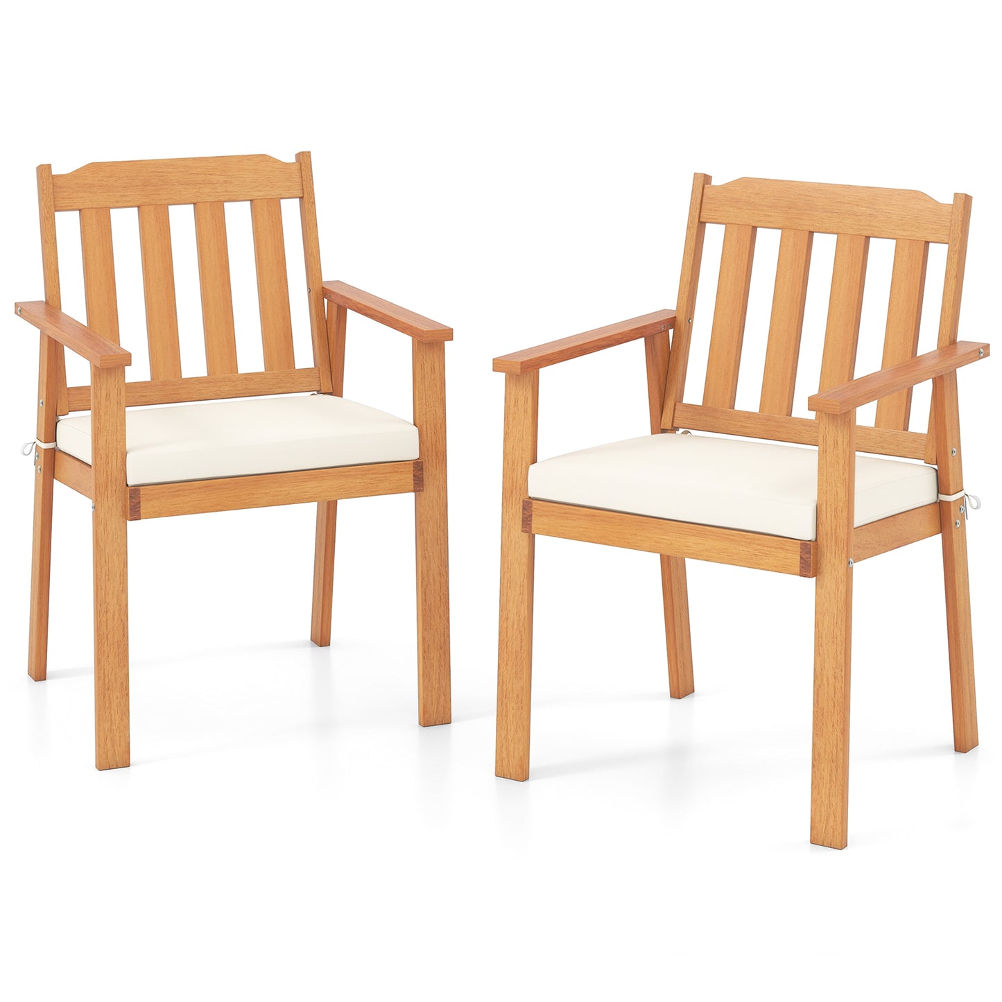 Acacia Wood Patio Dining Chairs Set of 2 with Cushions