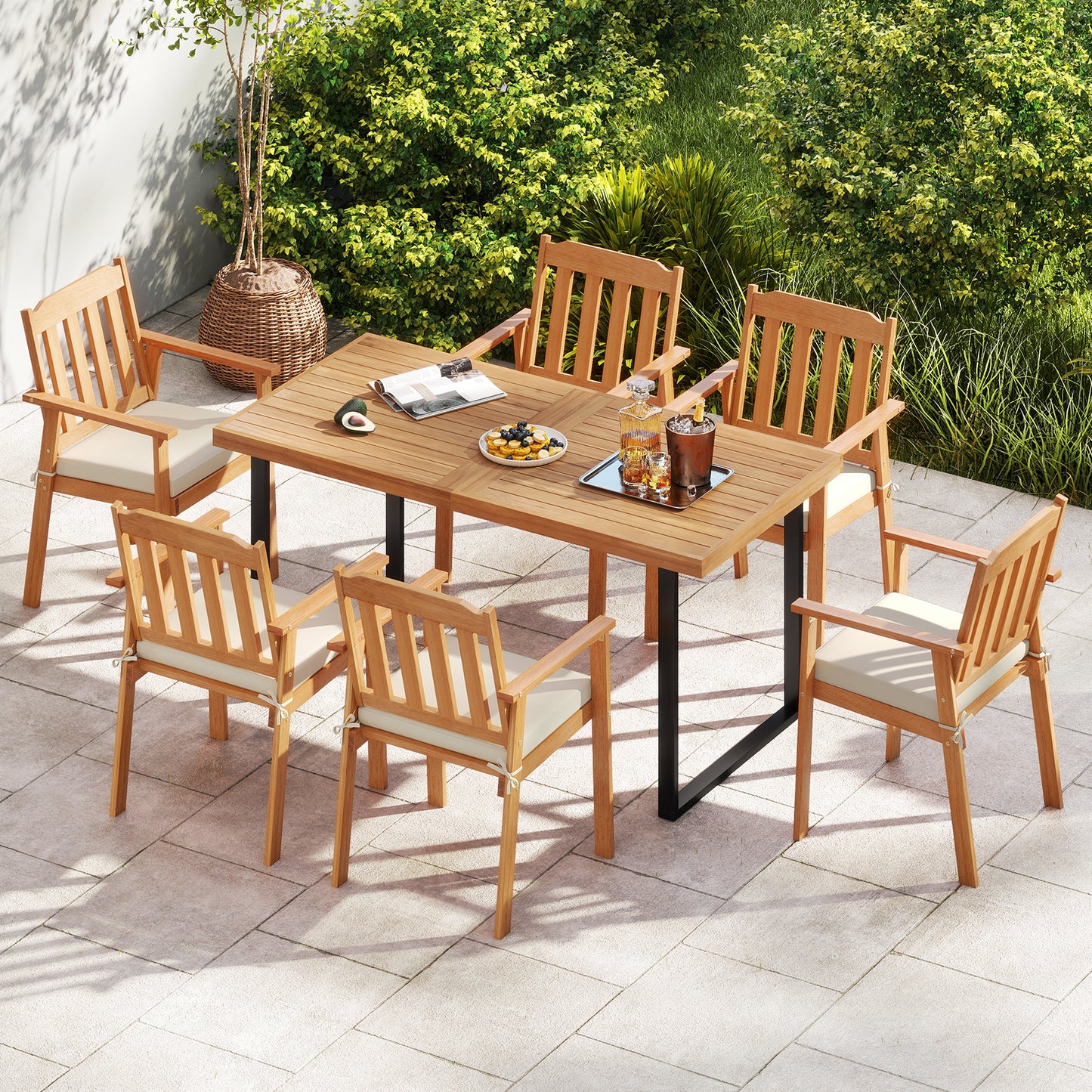 Acacia Wood Patio Dining Chairs Set of 2 with Cushions