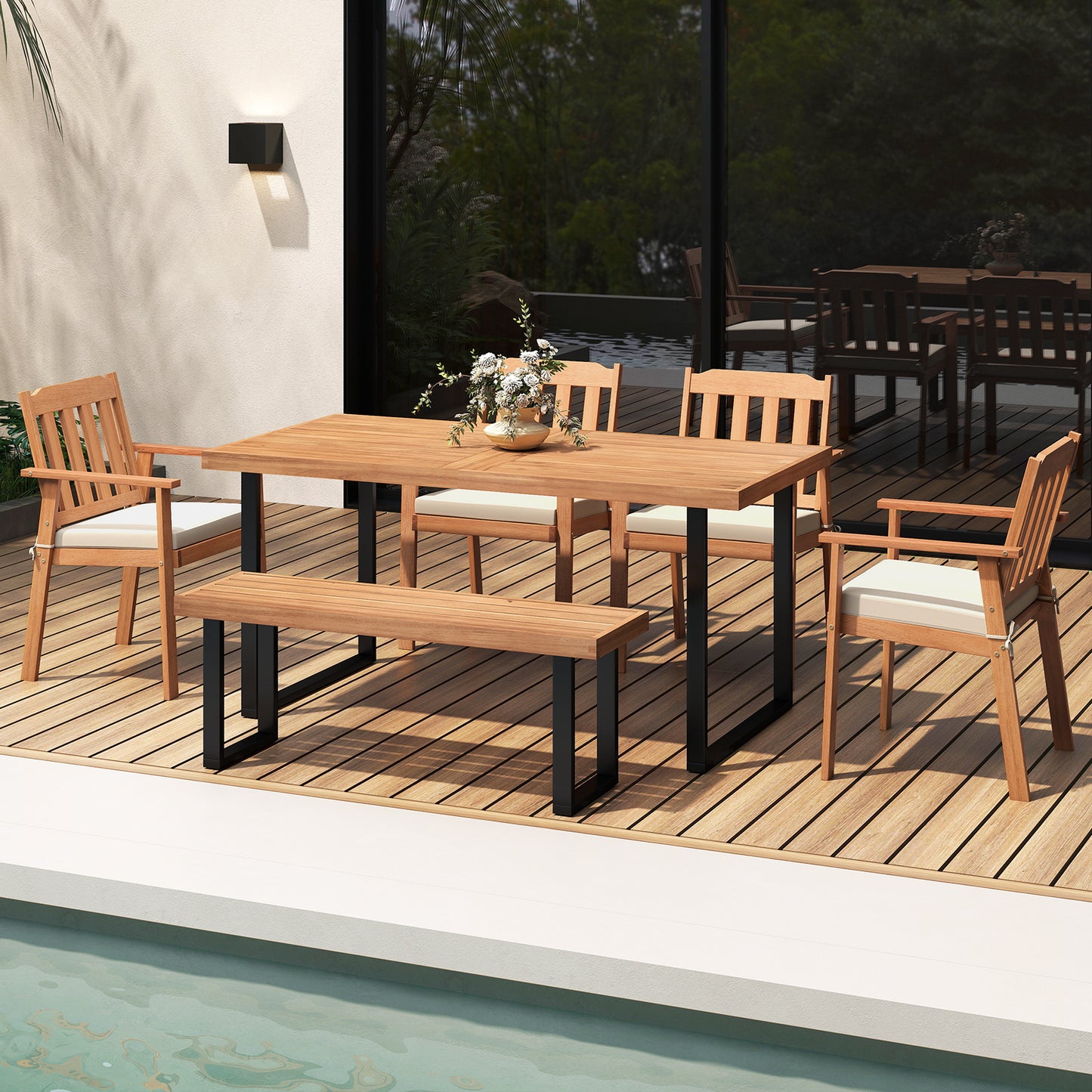Acacia Wood Patio Dining Chairs Set of 2 with Cushions