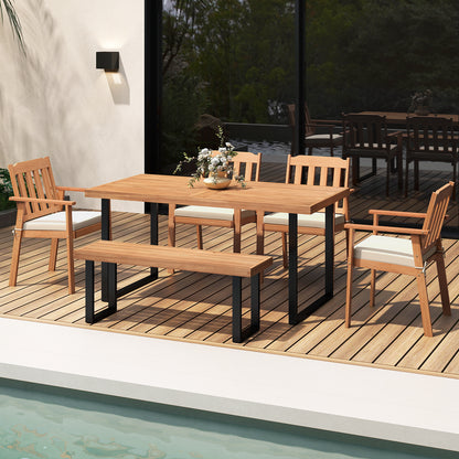 Acacia Wood Patio Dining Chairs Set of 2 with Cushions
