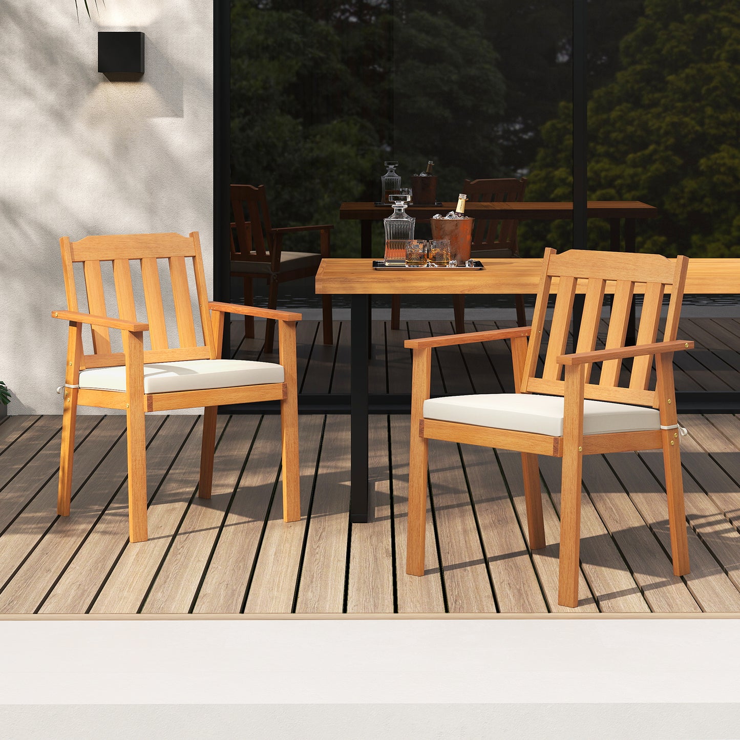 Acacia Wood Patio Dining Chairs Set of 2 with Cushions
