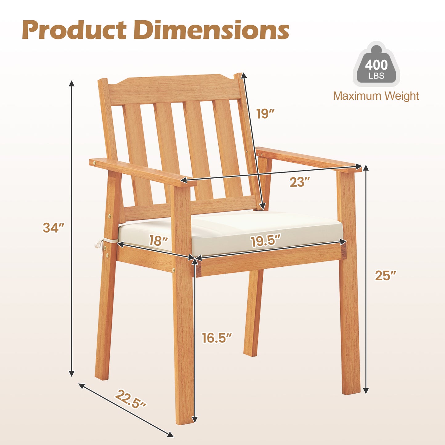 Acacia Wood Patio Dining Chairs Set of 2 with Cushions