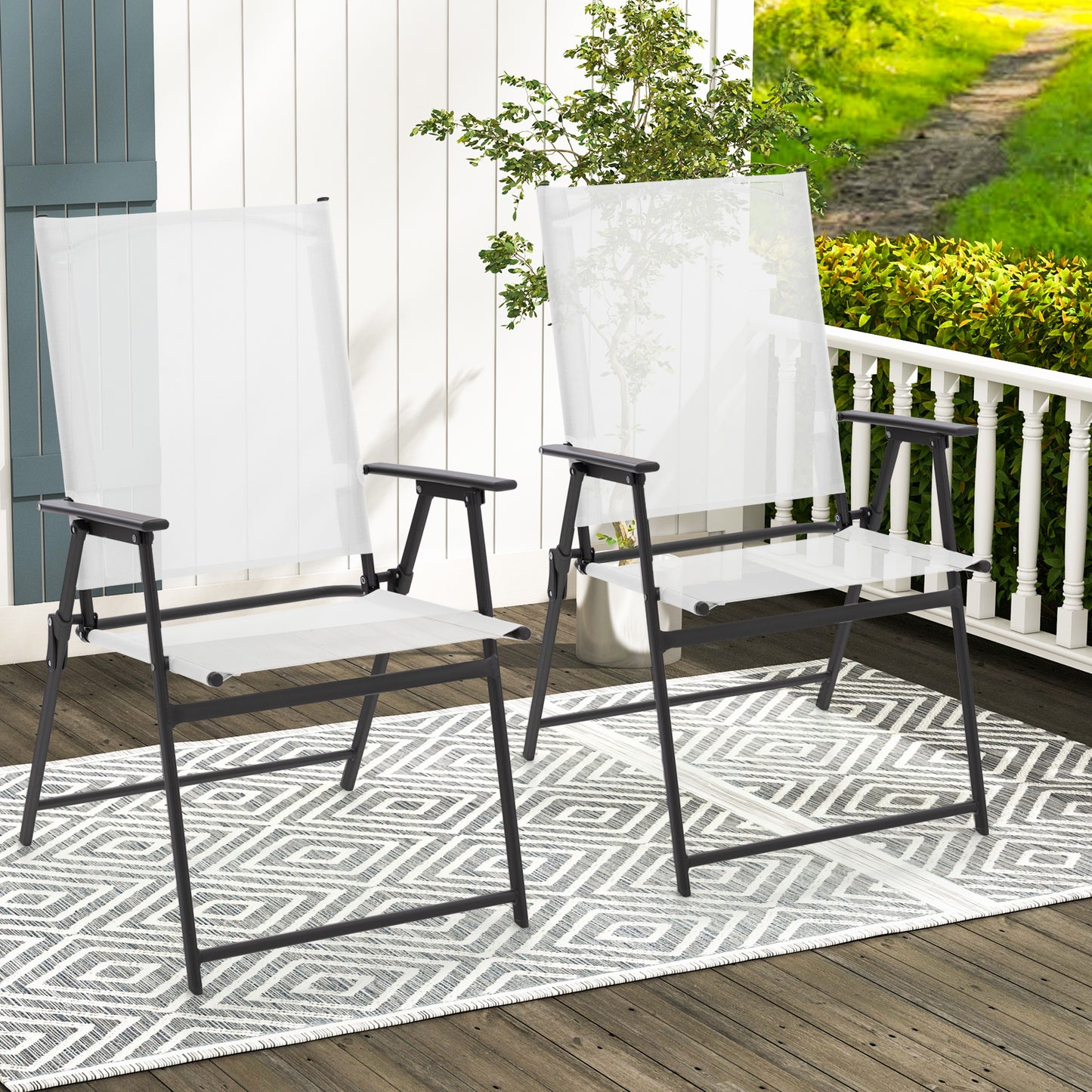 Folding Patio Dining Chairs with Armrests - Set of 2