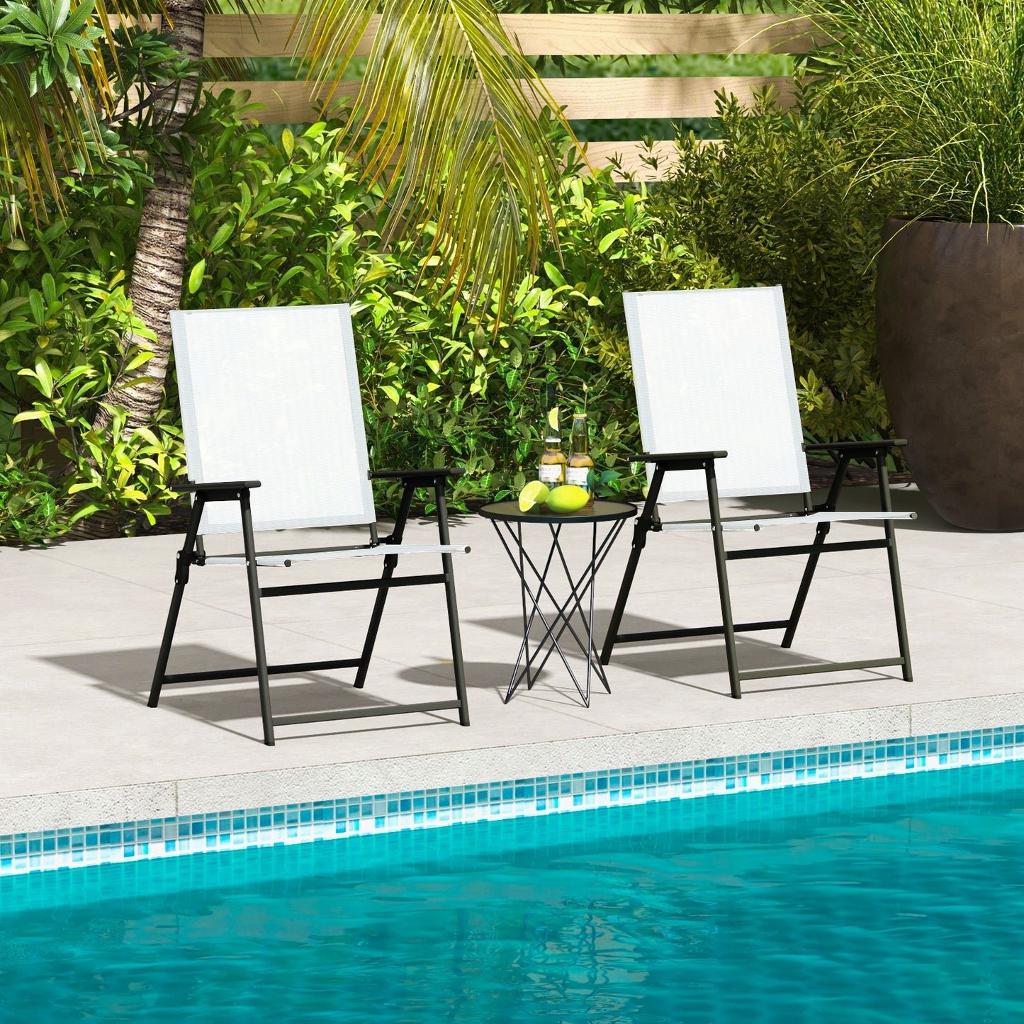 Folding Patio Dining Chairs with Armrests - Set of 2