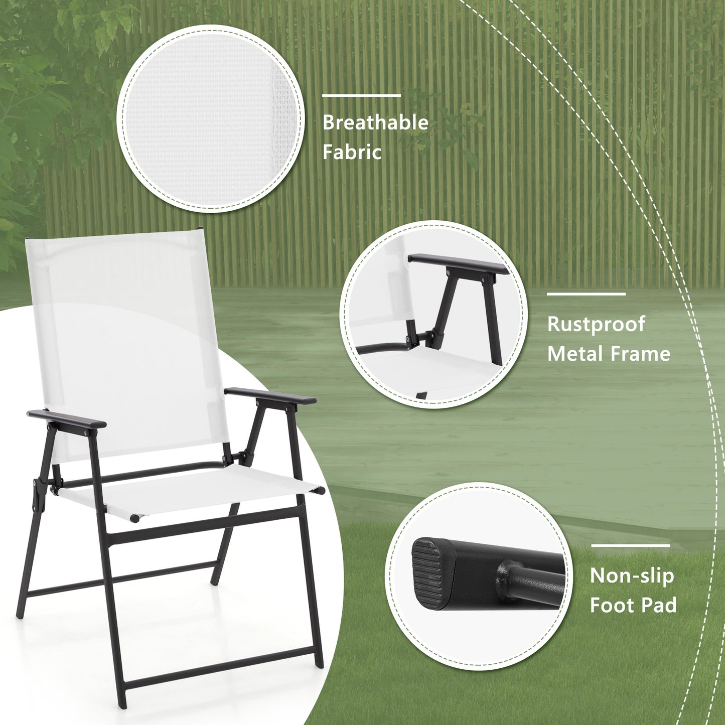Folding Patio Dining Chairs with Armrests - Set of 2