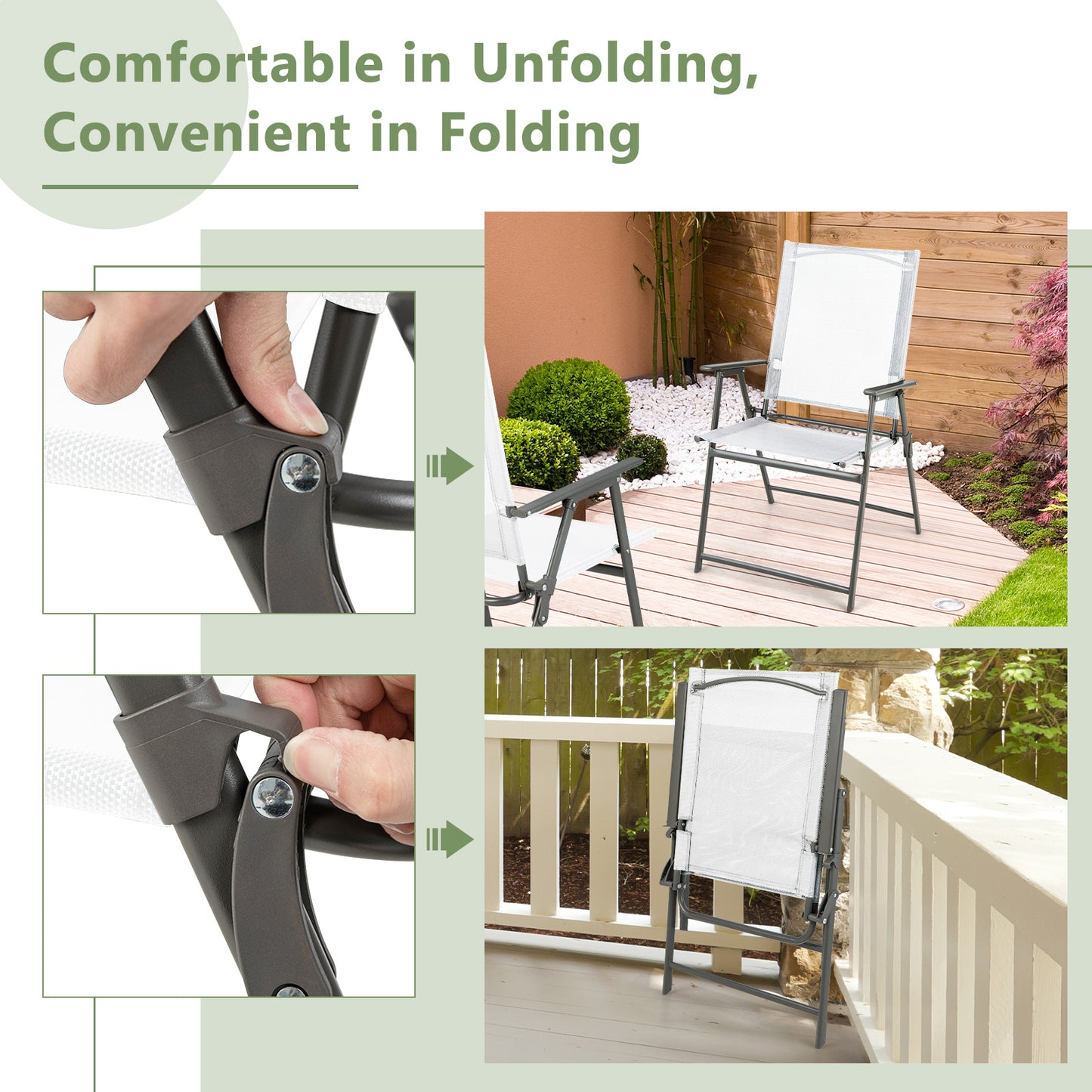Folding Patio Dining Chairs with Armrests - Set of 2