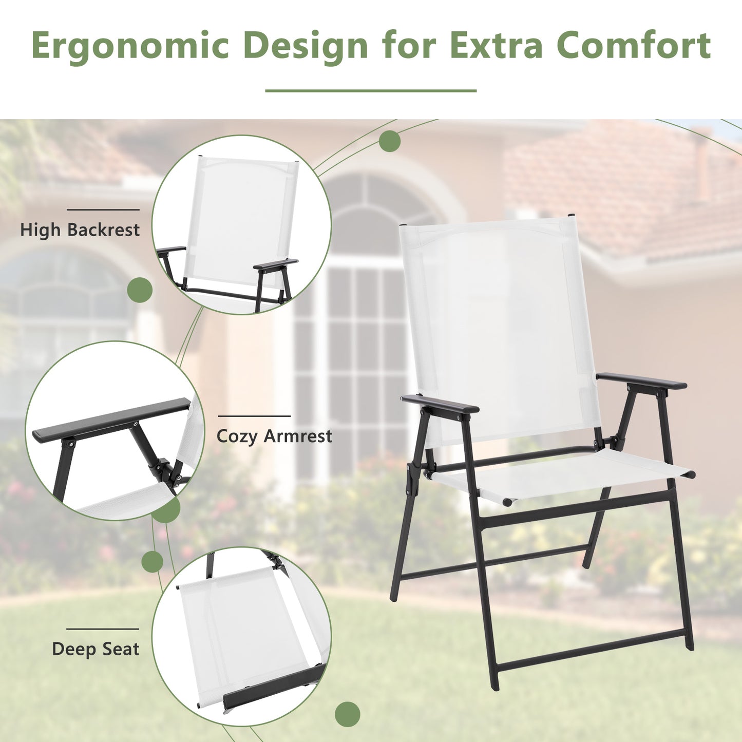 Folding Patio Dining Chairs with Armrests - Set of 2
