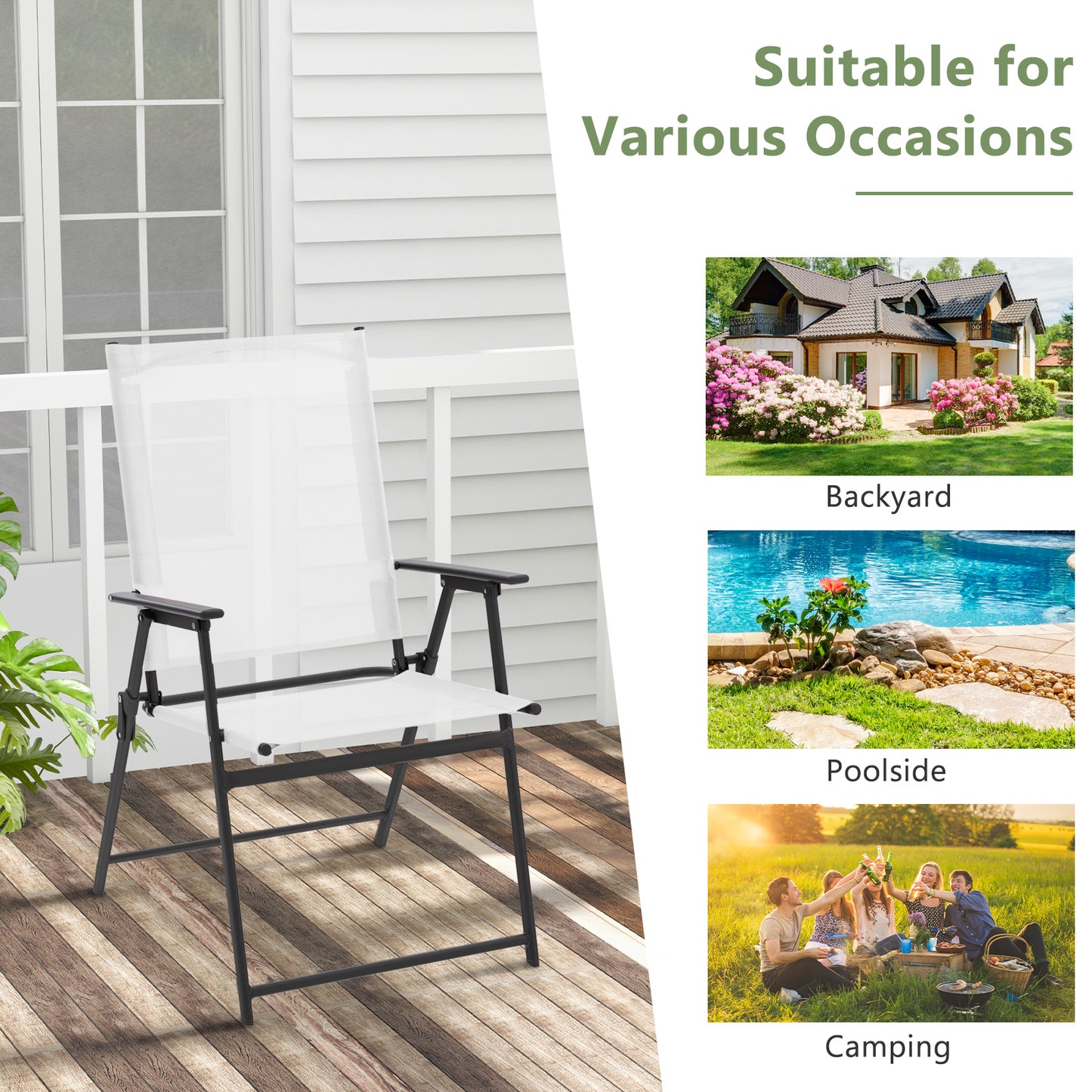 Folding Patio Dining Chairs with Armrests - Set of 2