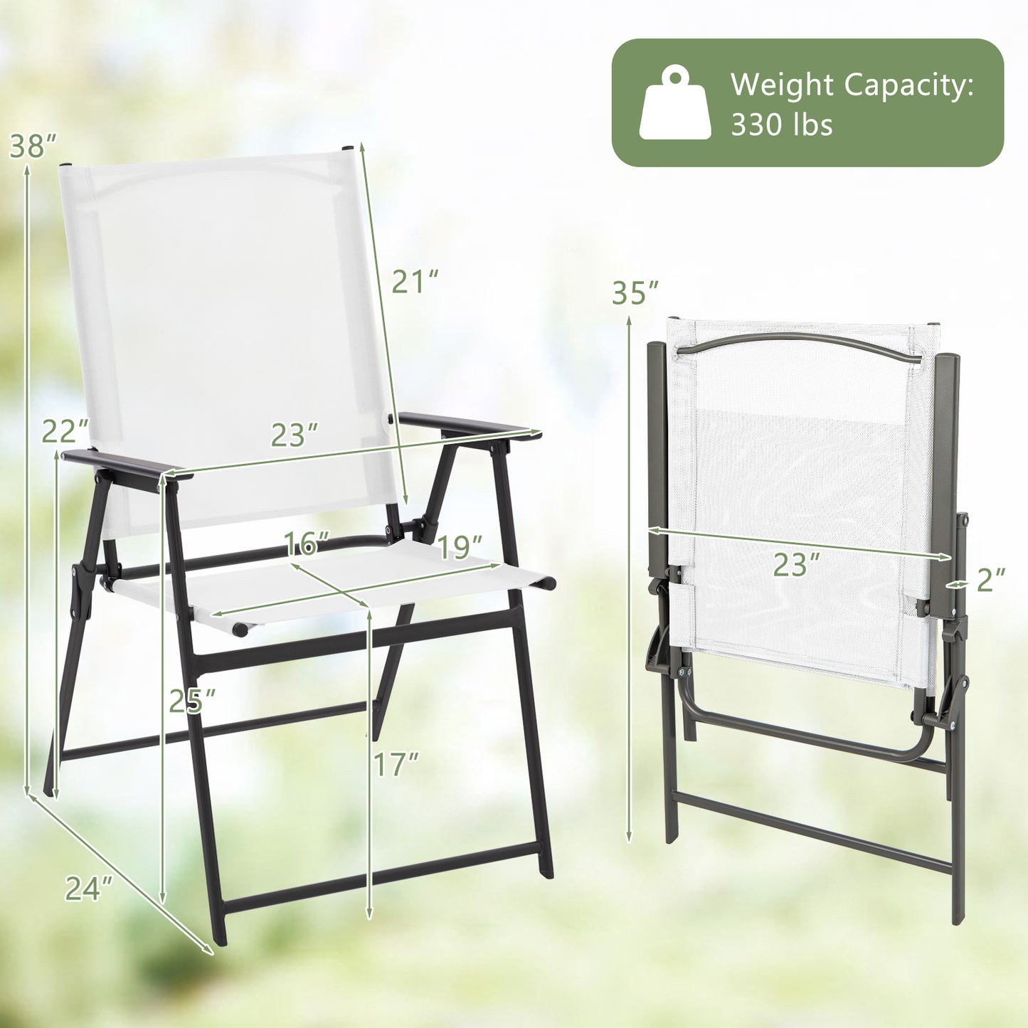 Folding Patio Dining Chairs with Armrests - Set of 2
