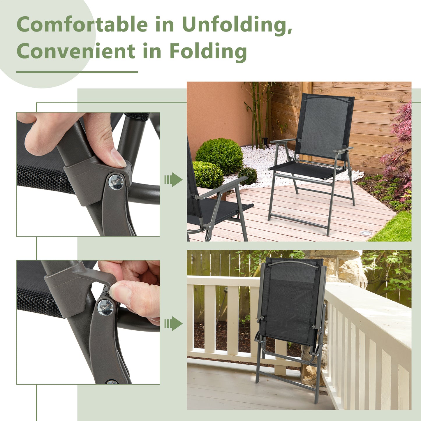 Folding Patio Dining Chairs with Armrests - Set of 2