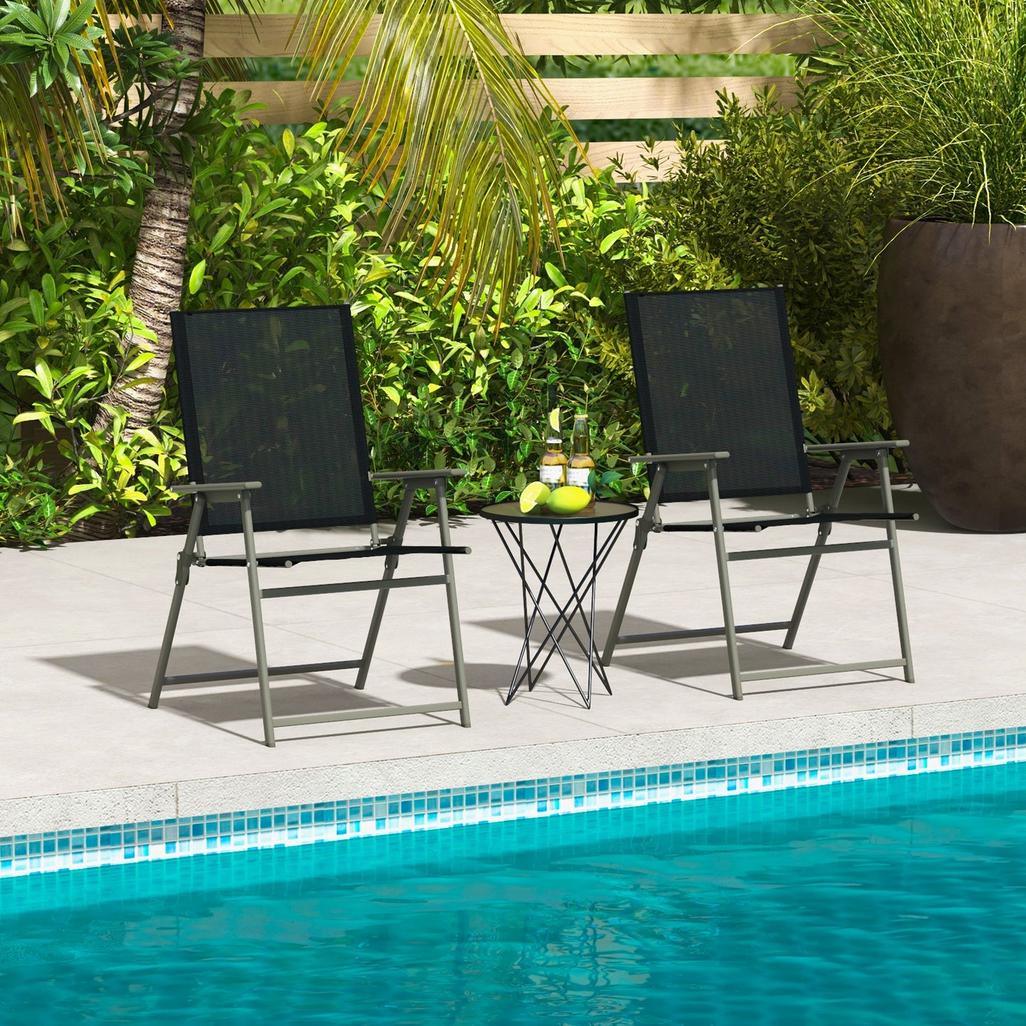 Folding Patio Dining Chairs with Armrests - Set of 2