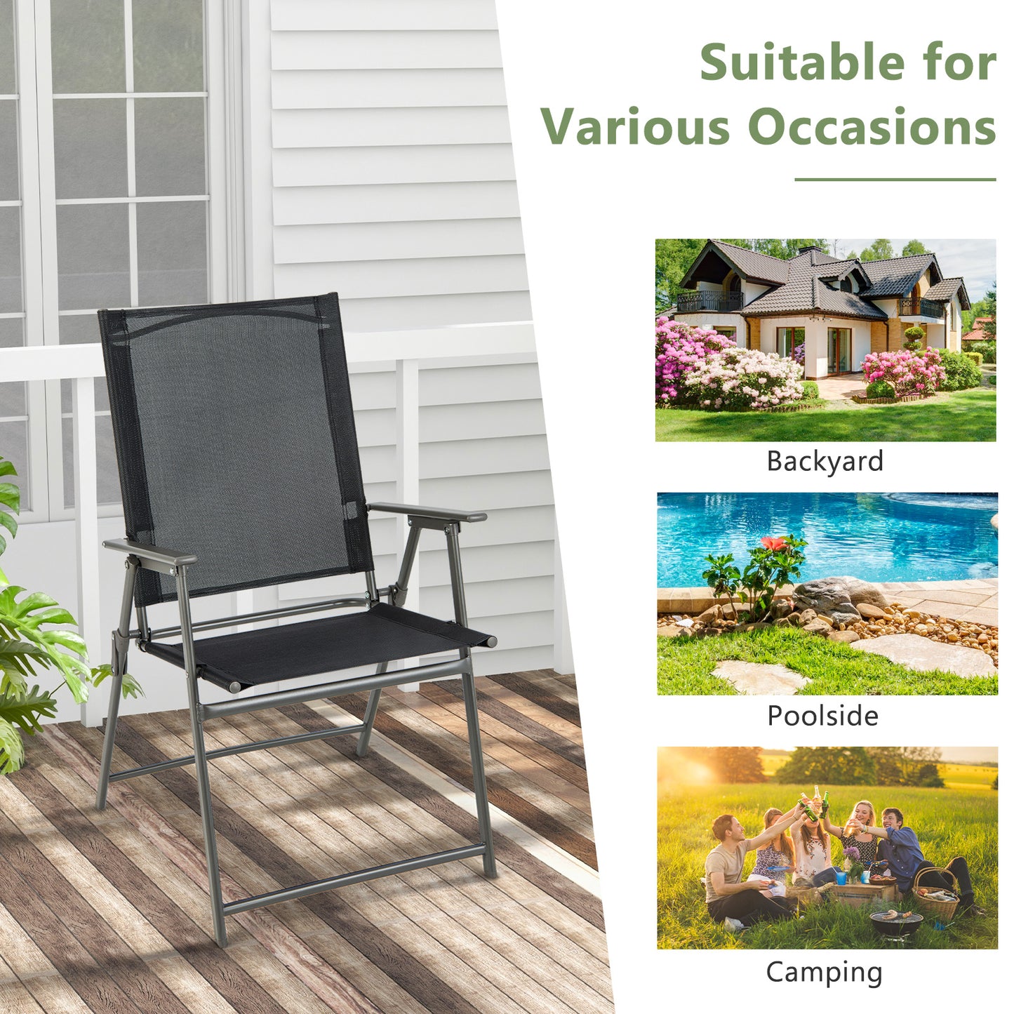 Folding Patio Dining Chairs with Armrests - Set of 2