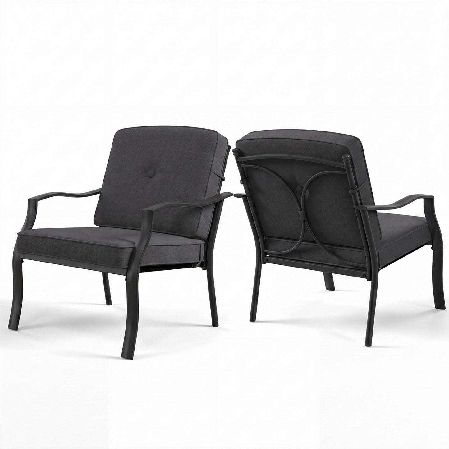 Patio Metal Dining Chairs with Cushions, Set of 2