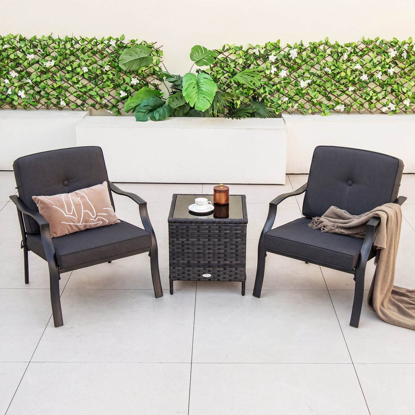 Patio Metal Dining Chairs with Cushions, Set of 2