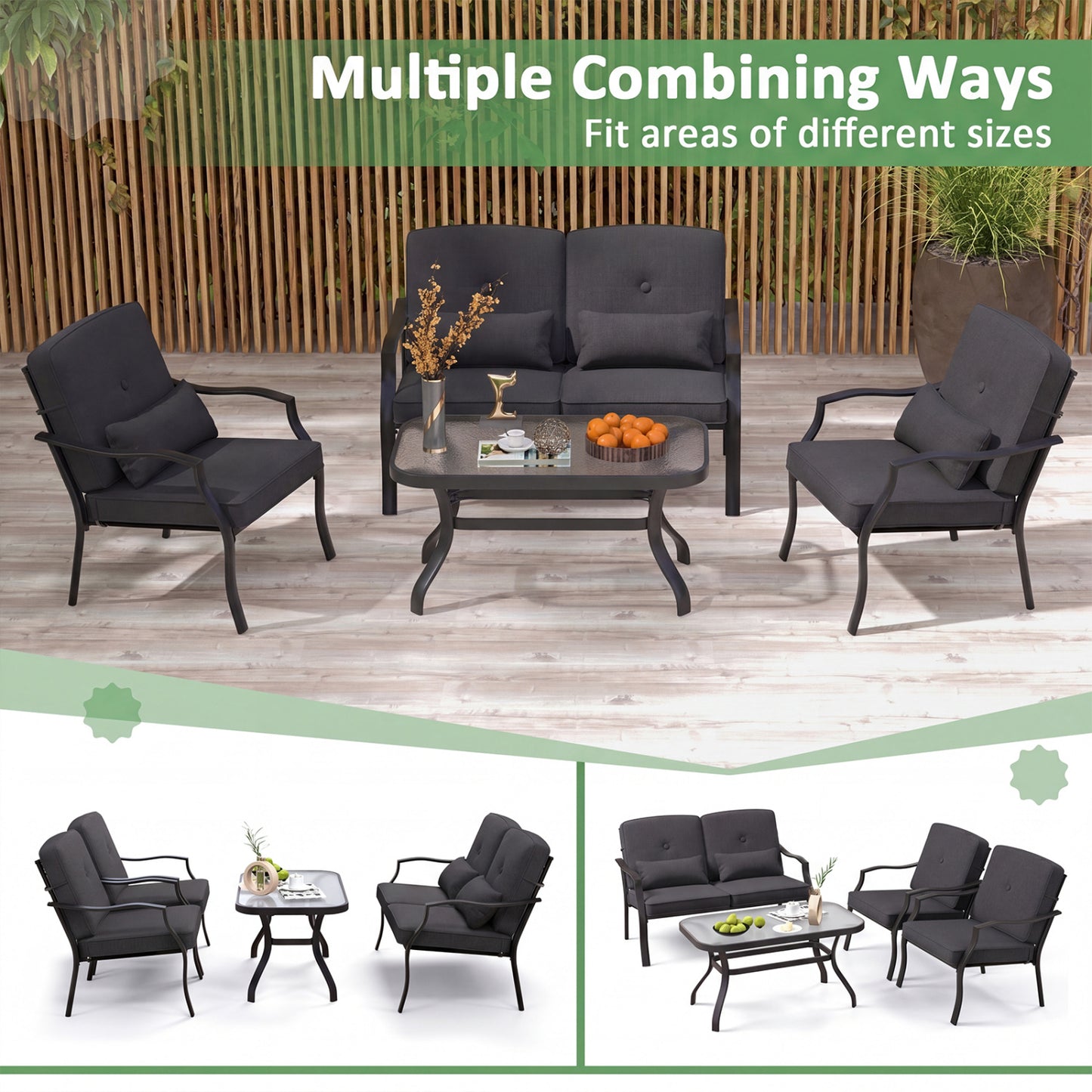 Patio Metal Dining Chairs with Cushions, Set of 2