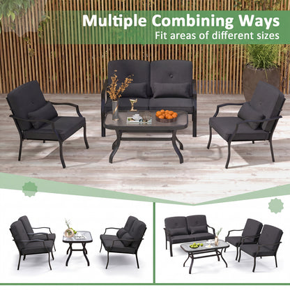 Patio Metal Dining Chairs with Cushions, Set of 2