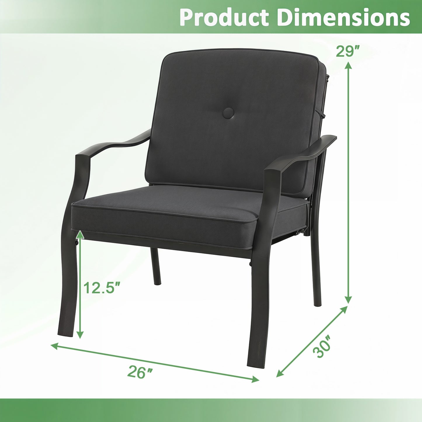 Patio Metal Dining Chairs with Cushions, Set of 2