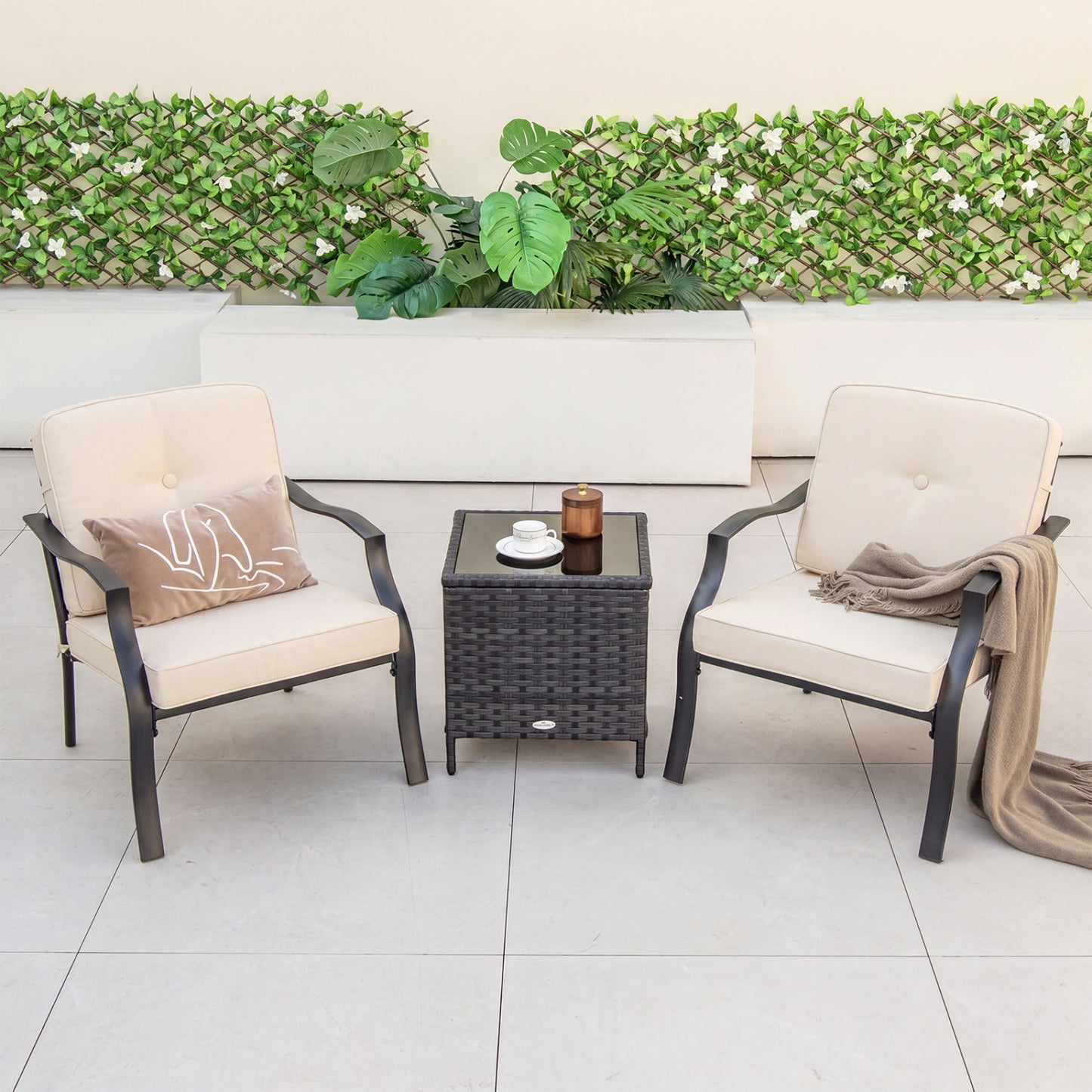 Patio Metal Dining Chairs with Cushions, Set of 2