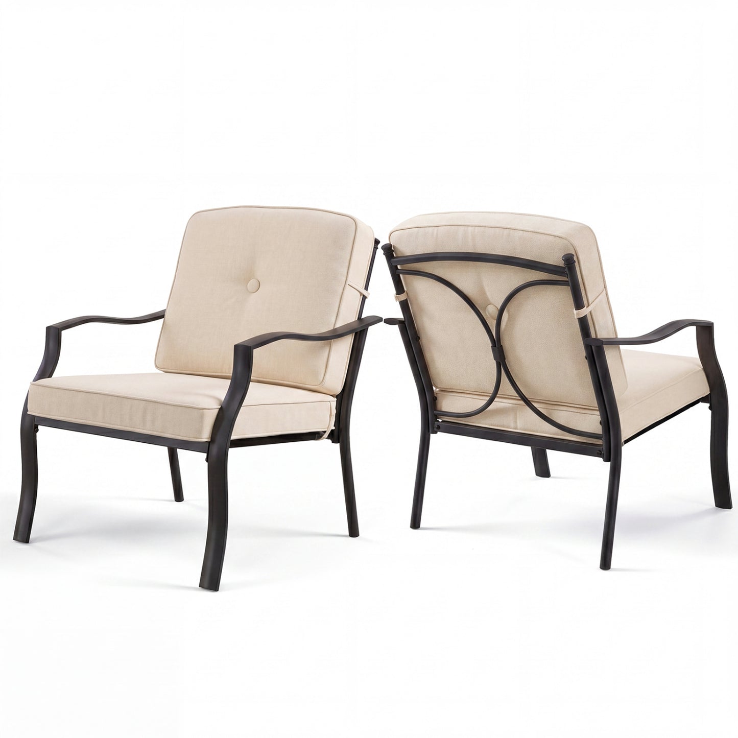 Patio Metal Dining Chairs with Cushions, Set of 2