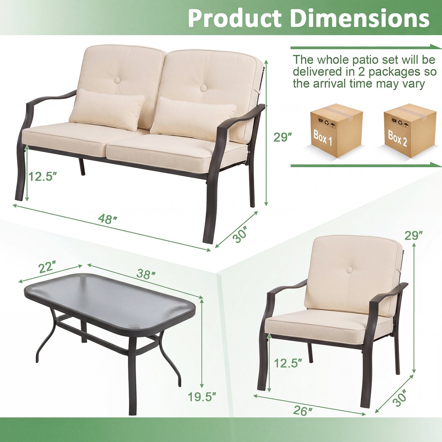 Patio Metal Dining Chairs with Cushions, Set of 2