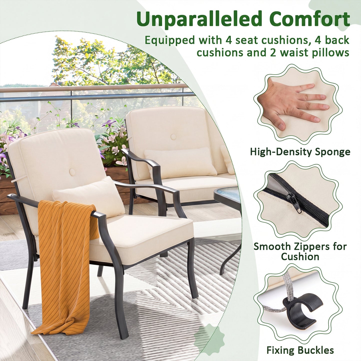 Patio Metal Dining Chairs with Cushions, Set of 2